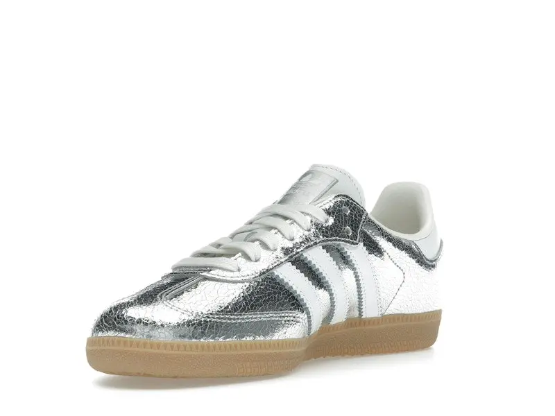 adidas Women's Samba OG Silver Metallic Cracked Leather, from