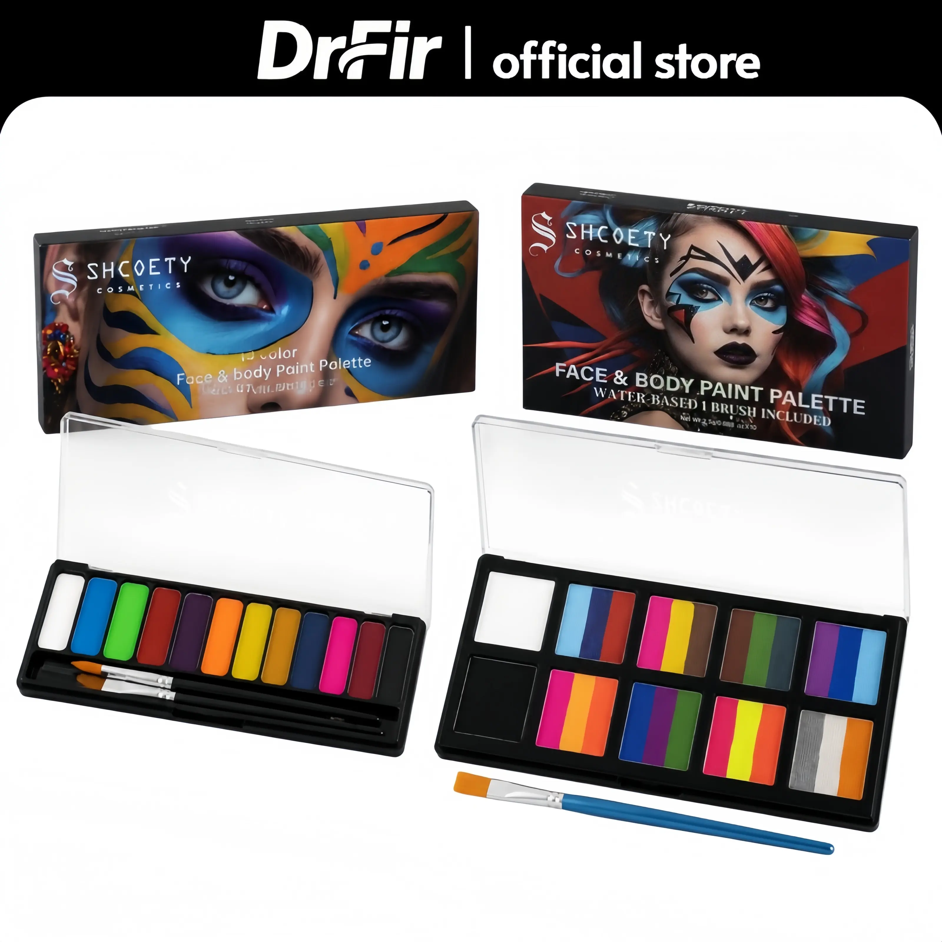 24 Colors & 12 Colors Matching Brushes Professional Non-Toxic Face & Body Paint Oil Palette Kit, Halloween Makeup for Women Adults (Ideal for SFX, Cosplay, Clown Looks), Face Paint, Clown Makeup