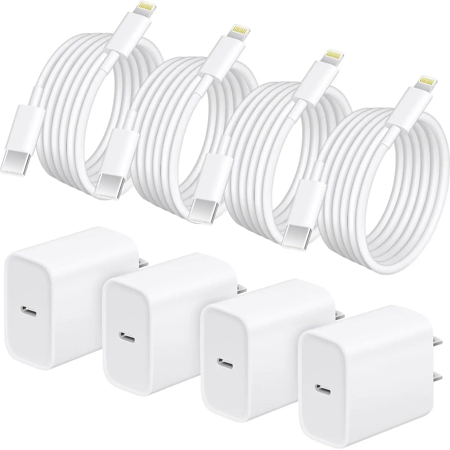 20W USB-C PD Fast Charger 4-Pack with 6FT USB-C to Lightning Cables, iPhone Charger Fast Charging Wall Adapter, Type-C Charger Block for iPhone 14/13/12/11 Pro Max/Mini/XS/XR/X/SE, iPad, AirPods, Phone Charger