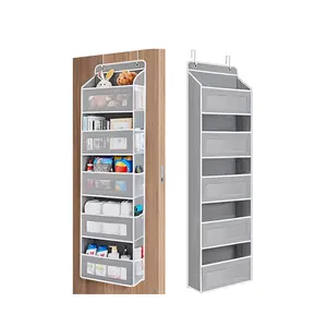 Over The Door Hanging Organizer with 5 Large Pockets, 44lb Load Capacity Swing-Proof Door Storage for Bedroom Bathroom Pantry Nursery (Grey)