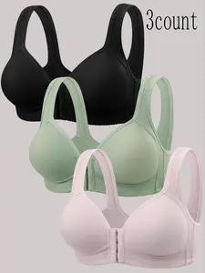 Women's No Underwire Bra, Everyday All-Day Comfort Support, Front Buckle Back Design, Backless, Soft Fabric, Casual Daily Wear, Unlined, All Seasons