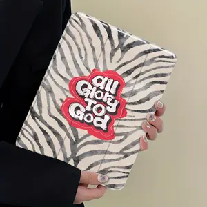 Aesthetic Zebra Print iPad Protective Case with Trifold Stand & Auto Wake/Sleep,Transparent Acrylic Hard Back,Suitable for all models of iPad including 7.9/8.3/10.2/10.5/10.9/11/12.9 13 inch,Shock-resistant Full Cover Protective Case Great Gift for Family