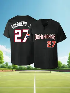 Men's Dominicana #27 Stitched Baseball Jersey, Loose Fit Breathable Embroidered Sports Sweatshirt,All-Season Sports Top for Casual Wear, Outdoor Activities, and Parties, Baseball Shirt, Party Attire, Durable Fabric.