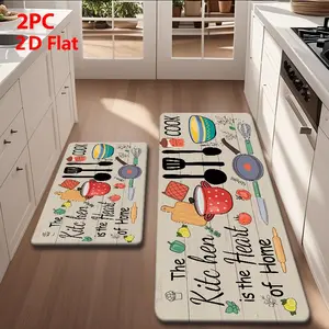 2/3 Piece Flannel Kitchen Mat Set, Vintage Wood Texture, Non-Slip, Absorbent, Farmhouse Style, Home Decor, Kitchen Runner Rug