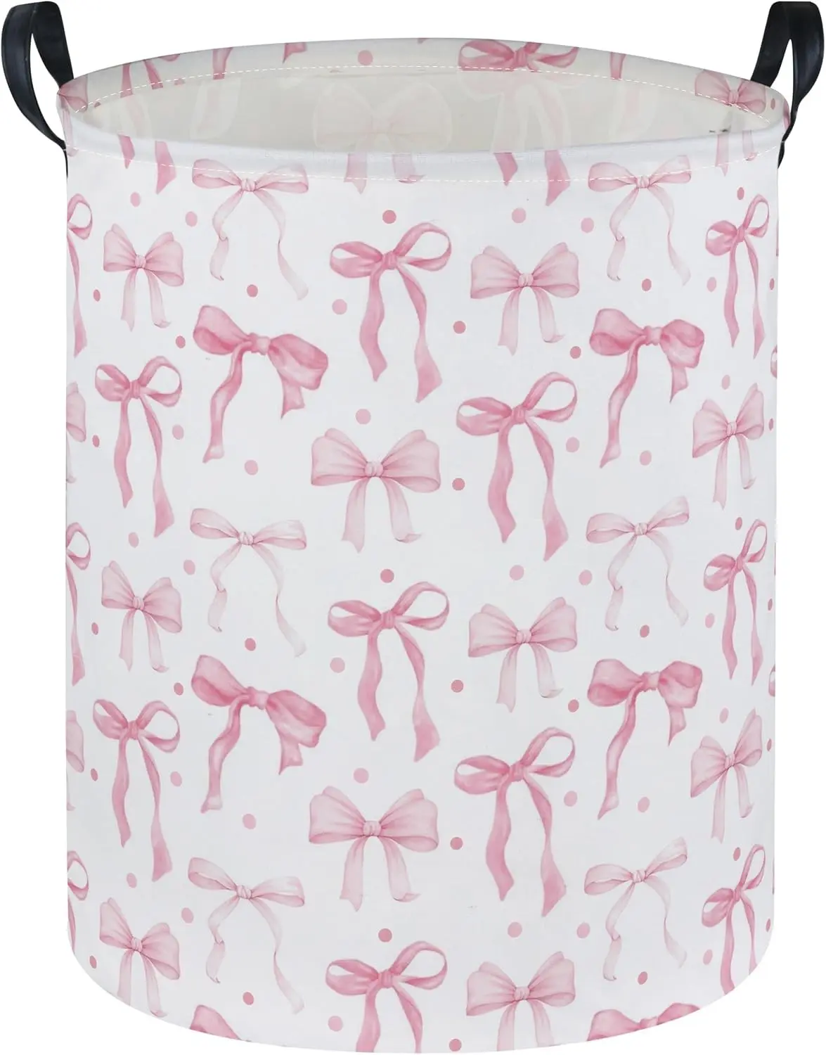 Girls Laundry Basket Pink Hamper for Nursery Bowkont Hamper Cute Storage Bin Organizer Room Decor for Home(Pink bowkont)