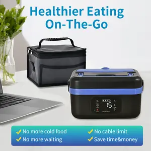 Univering Cordless Electric Heated Lunch Box for Adults Men Women Rechargeable Self Heating Battery Powered Food Warmer with 1L Container Fork Spoon Insulated Carry Bag for Car Travel Office Portable Bento Box