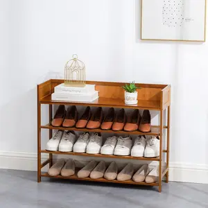 4 Tier Shoe Rack Organizer, 4 Tire Bamboo Stackable Shoe Shelf Storage Organizer, for Entryway, Hallway, and Closet (Brown)