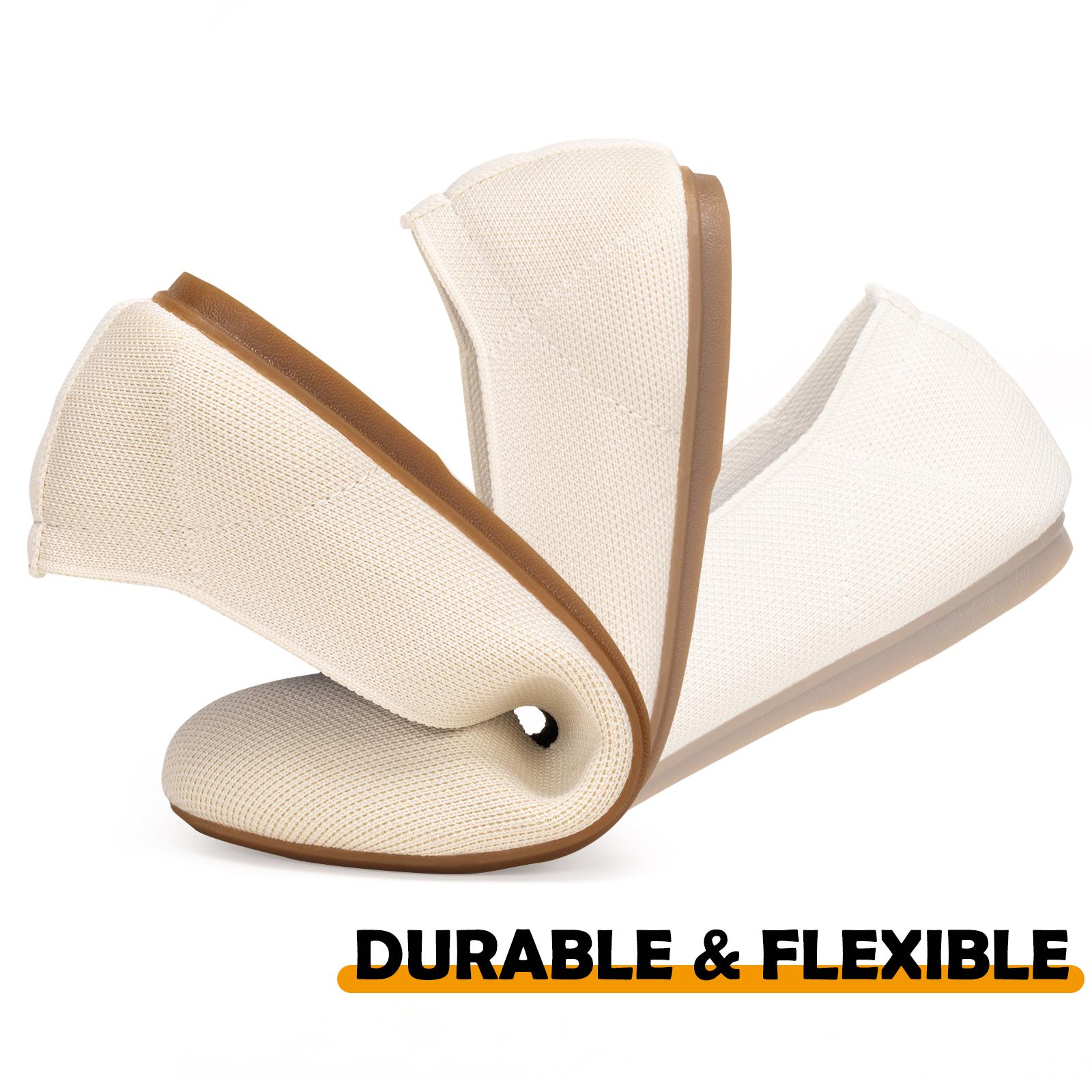 Flatgios Women's Ballet Flats Knitted Round Toe Flat Women's Walking Shoes Comfortable Casual Shoes Cream-8.5
