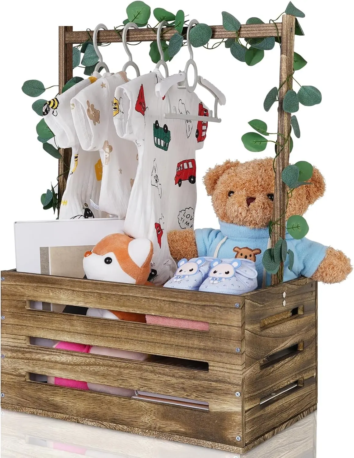 Wooden Baby Shower Crate Closet, Baby Basket with Handle, Personalized Baby Gifts Basket, Storage Basket, Newborn Boy Girl Welcome Gift for New Mom Parents
