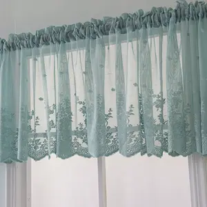 Lace Floral Embroidered Semi-Transparent Curtain, Kitchen Coffee Shop Restaurant Bathroom Decor, Elegant Window Treatment