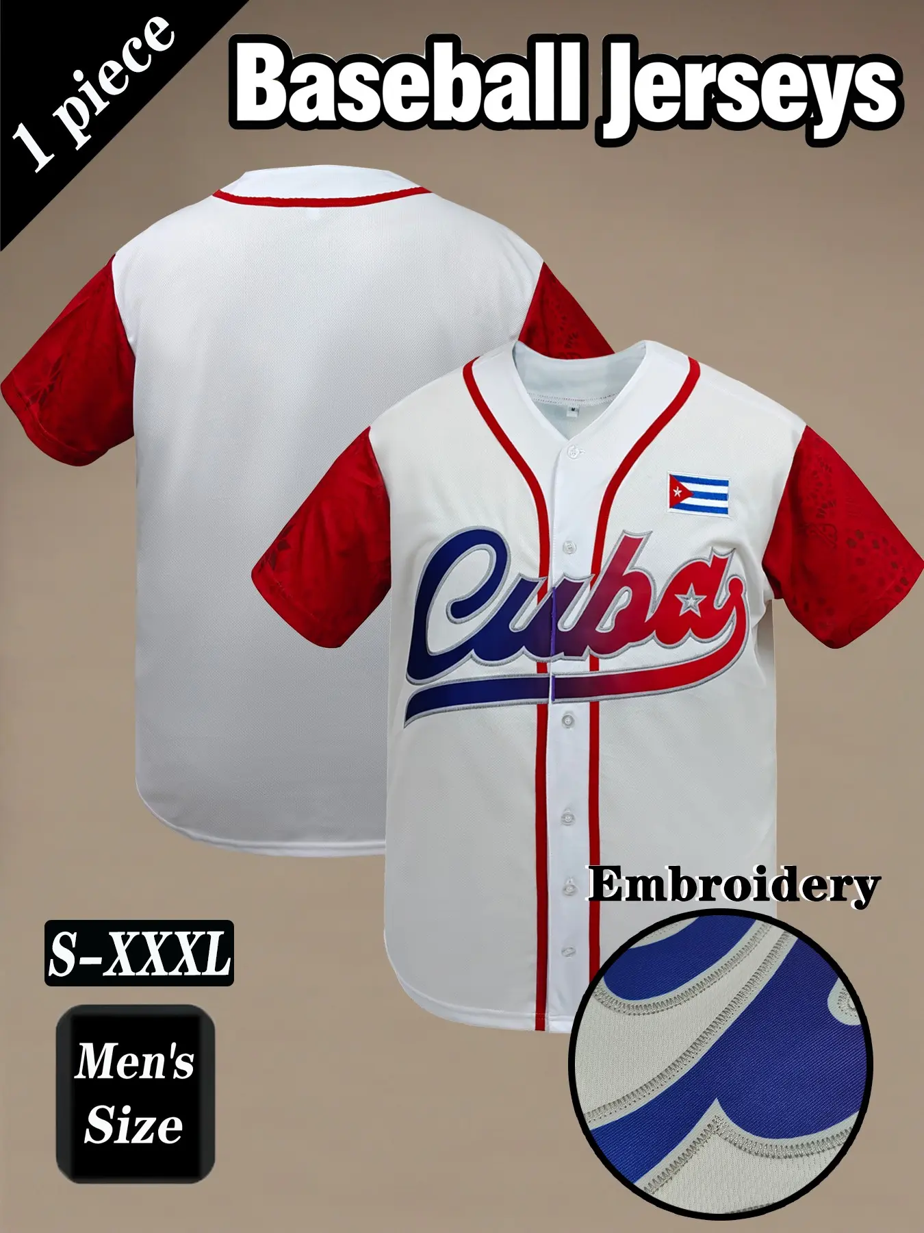 Cuba Retro Baseball Jersey, Gradient Font Embroidery Design, Comfortable Breathable Sportswear, Sports Clothing, Casual Outdoor Sports, Streetwear Hip Hop Style, Sports Top, Athletic Tops