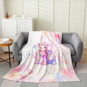 Girls Pink Princess Flannel Blanket |   Dreamy Alphabet E Fleece Blanket for Kids Teens Women, Floral Fairy Fuzzy Plush Throw, Watercolor Butterfly Floral Blankets