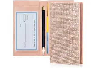 Glitter Checkbook Cover for Women PU Leather Register Wallet with Pen Holder and Divider, Duplicate Checks Elegant Personal