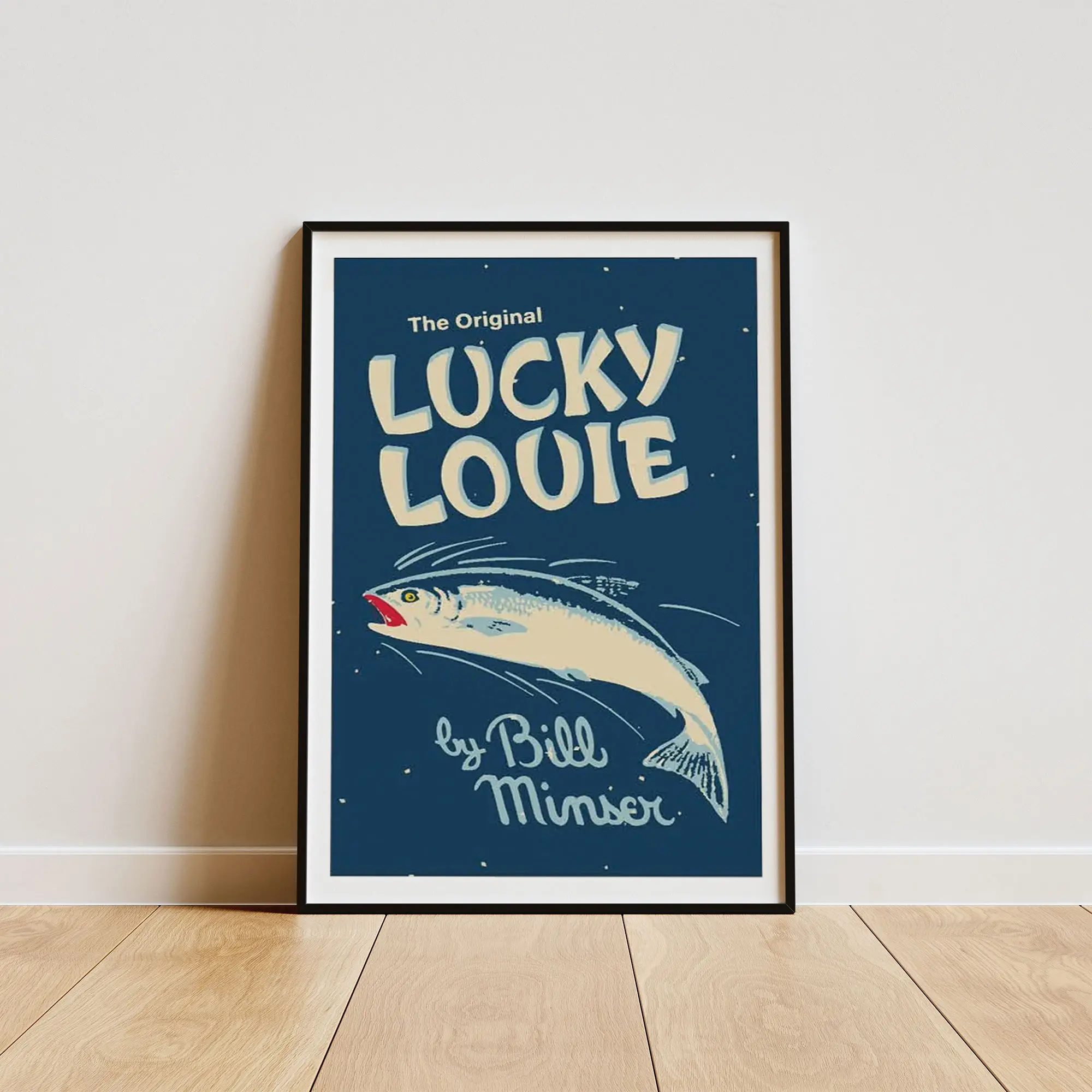 The Original Lucky Louie Poster, Retro Fishing Wall Decor, Vintage Angler Home Print, Lake House Cabin Decoration