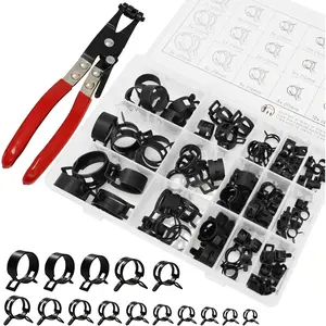 Band Hose Clamp Assortment Kit with Swivel Clamp Pliers Tension Radiator Hose Clamps for Fuel Line Vacuum Hose and Pipe (120Pcs Clamps with Plier)