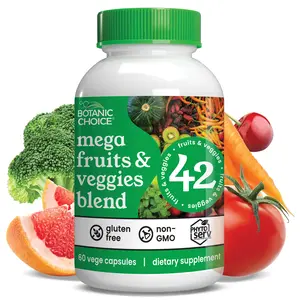 Botanic Choice Mega Fruits and Veggies Blend - 42 Fruit & Vegetable Superfood Capsules - Elderberry, Chlorella, Kale - Supplements - 60 Capsules