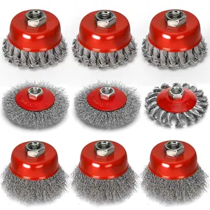 9Pcs Wire Wheel for Angle Grinder - 4In & 3In Knotted/Crimped Wire Brush for Grinder, Fits 4-1/2 Angle Grinder with 5/8In-11 Threaded Arbor, Rust Removal, Paint Stripping and Welds Grinding