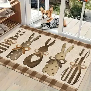 2D Flannel 1pc 1pc Indoor Entrance Welcome Doormat Outdoor Mat Adorable Bunny Printed Pattern Flannel NonSlip Cozy Easy Clean Perfect for Bedroom Living Room or Home Decor Doormats Ideal Gift for Friends & Family Easter Celebration Spring Festive Season