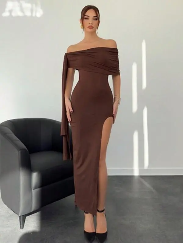Although Women's Elegant Romantic Date Party Daily Casual Business Commuting Dress, Sexy Brown Dress, Fashionable Ribbon Off-Shoulder High-Slit Straight Slim Dress,Long Dress,Bodycon Dress - TikTok Shop Although Women's Elegant Romantic Date Party Daily Casual Business Commuting Dress, Sexy Brown Dress, Fashionable Ribbon Off-Shoulder High-Slit Straight Slim Dress,Long Dress,Bodycon Dress - TikTok Shop