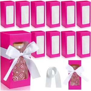 12 Sets Sublimation Glass Cup Boxes Thank You Glass Bottle Boxes with Ribbon  Wrap Gaine for Birthday Wedding Party Shipping Blanks Sublimation  Wrapping(Rose Red)