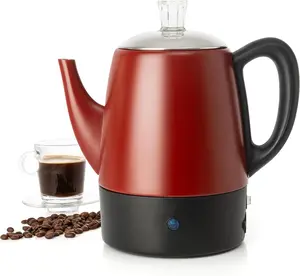 Red Small Percolator Coffee Pot Electric 4 Cup, Stainless Steel Coffee Maker, Coffee Percolator Electric With Keep Warm Function, 4 Cups Stainless Steel Perculator With Basket