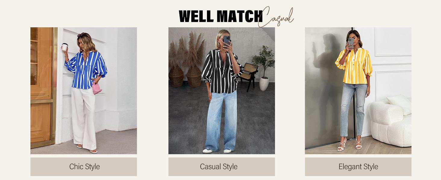Tankaneo Womens Puff Sleeve Babydoll Tops Summer V Neck Striped Blouse Cute Casual Loose Fit Flowy Shirts Tankaneo Womens Puff Sleeve Babydoll Tops Summer V Neck Striped Blouse Cute Casual Loose Fit Flowy Shirts