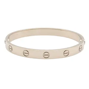 Pre-owned Cartier 18K White Gold (Au750) Small Leather Goods LOVE Au750 Bracelet Size 16