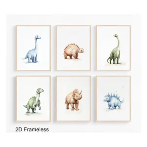 6-Piece Set, Dinosaur Watercolor Wall Art: Dinosaur canvas wall art suitable for boys' rooms, nurseries, and children's rooms; dinosaur posters for toddlers; children's art prints; unframed wall art for boys' rooms and nurseries