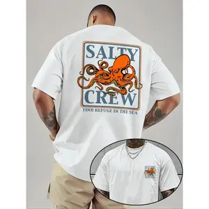 Salty Crew T-Shirt, Men's Regular Fit Octopus Graphic Tee For Men Women, Round Neck Shirt, Street Fashion Casual Short Sleeve T shirt, Men's Summer Clothes