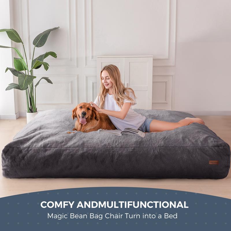 Maxyoyo Giant Faux Fur Bean Bag Chair - 2-in-1 Convertible Lounger & Floor Mattress Bed | Super Soft Foldable Lazy Chair for Living Room, Dorm & Apartment
