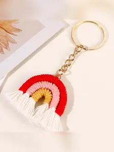 Handmade Rainbow Keychain, Cotton Rope Braided Tassel Bag Charm, Casual Asymmetrical Design, All Seasons Accessory, Elegant and Versatile