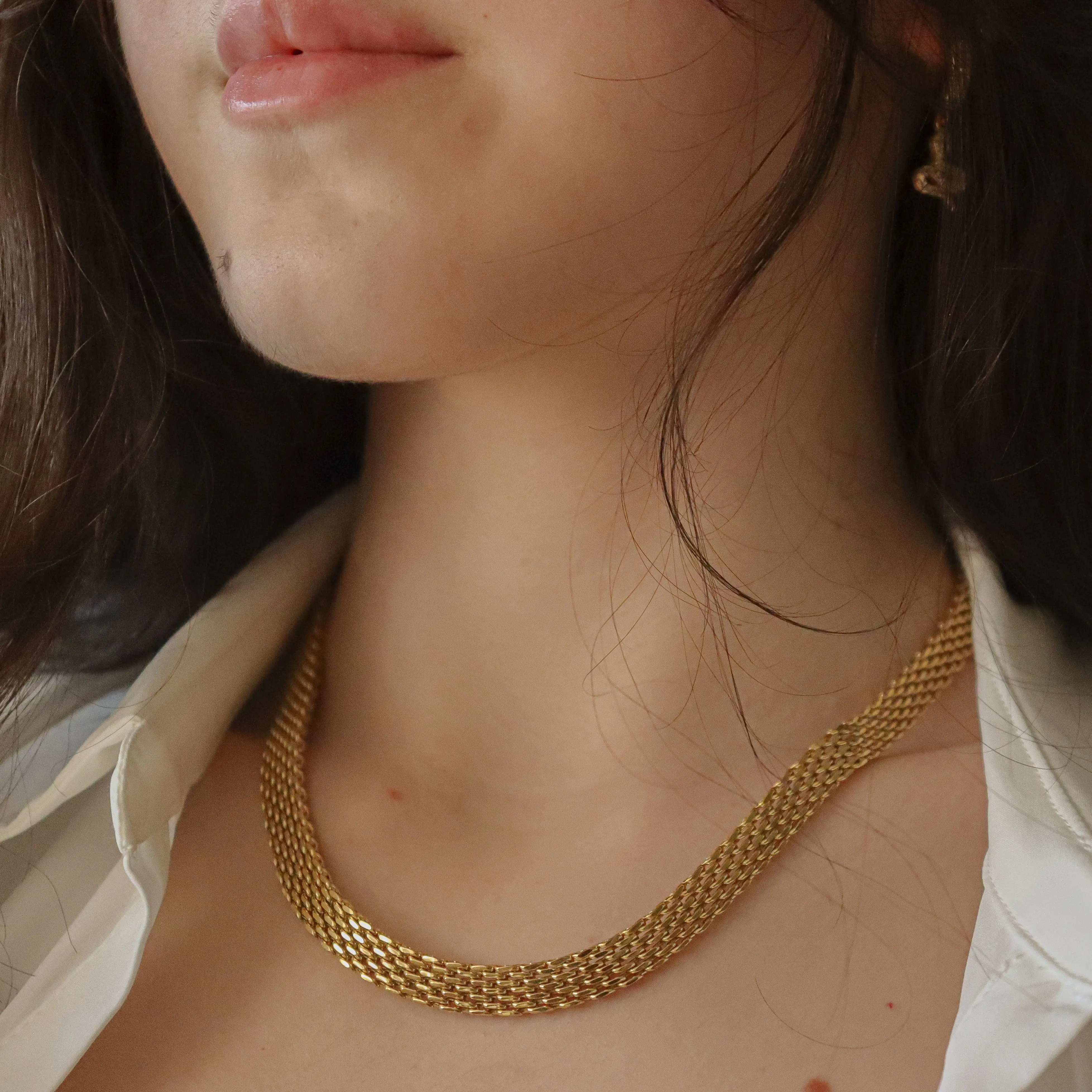 Gold Filled Mesh Chain Necklace for Women 8mm Diameter with 2-inch Extender Waterproof Tarnish-Free Hypoallergenic Handmade Jewelry