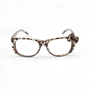 Y2K Kitty Leopard Glasses, No Lens Retro Frames, Kawaii Decorative Eyewear for Cosplay Stylish Eyeglass