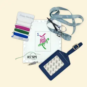 Happy Stitching - Bird Bam Mahjong Needlepoint Luggage Tag Kit - DIY Needlepoint Craft Kit