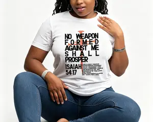 Women's Christian T-Shirt "No Formed Against Me Shall Prosper" Isaiah 54:17 Verse - 100% Oversized Fit Short Sleeve Crew Neck Tee, All-Season Casual Wear & Christmas Thanksgiving Gift for Church, Prayer Apparel