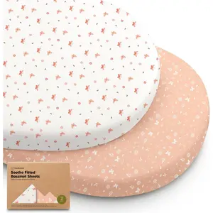 2-Pack Organic Bassinet Sheets for Girls, Boys - 100% Cotton Bassinet Mattress Sheets Compatible with Halo Bassinest Swivel Sleeper, Graco, Baby Delight, Chicco, Fitted Bassinet Sheets (Butterflies)