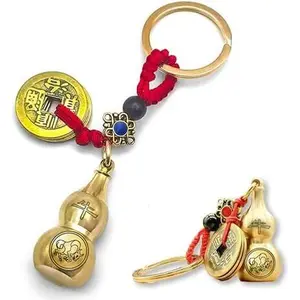 12 Zodiac Feng Shui Gourd Keychain - Brass Gourd, Lucky Coin, Bring Good Luck and Wealth, Chinese Style Decorative Pendant, Suitable for Collecting and Gifting(Ox)