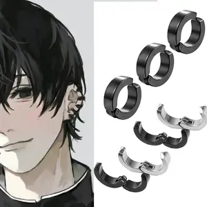 2Pcs/Pack Anime Chainsaw Man Yoshida Hirofumi Cosplay Ear Clip Earrings Women Men Punk Black No Pierced Fake Ear Circle Pop Jewelry
