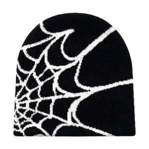 2026 Unisex Y2K Spider Web Knit Beanie - Jacquard Graphic Streetwear Grunge Hat, Cyberpunk Accessory for Night Raves