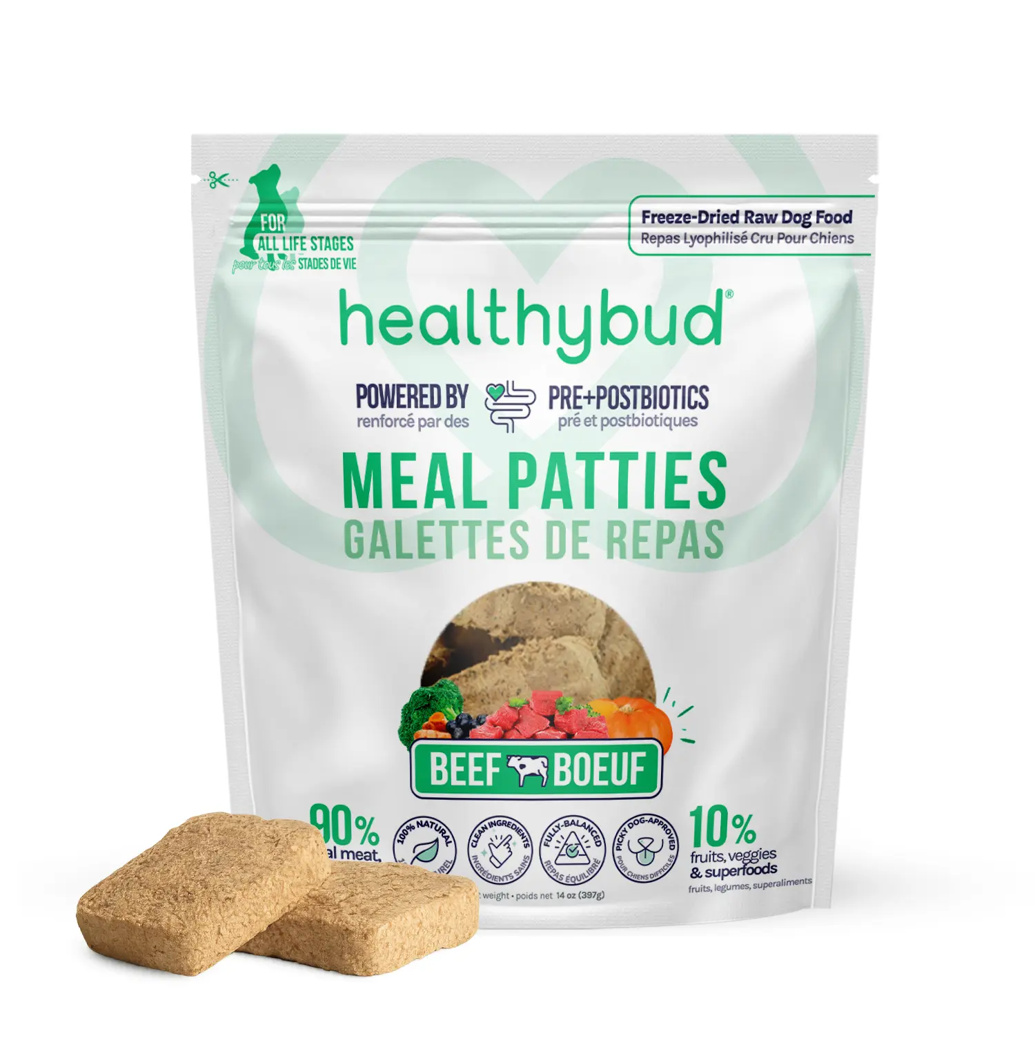 Healthybud Meal Patties - Rehydratable Freeze Dried Raw Beef with Pre & Postbiotics for Better Digestion for Picky Dogs