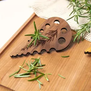 1 x 2D Flat Wooden Herb Peeler and Stem Remover- Strong Drainage Holes, Black Brown Wood Grain, Home/Professional Kitchen+ Gift, Herb Preparation, Durable Wood, Kitchen Gadget, Kitchen Essentials, Kitchen Peeling Tool