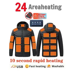 Men’s and women’s heated jackets with 24 heating zones — USB-powered electric jacket with four switches for controlling heating zones; winter hoodies for motorcycle riding and camping; non-elastic fabric thermal lining jacket.