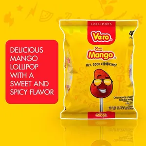 Vero Mango Lollipops Coated with Chili Powder, Hot and Sweet Candy Treat, Artificially Flavored, 40 Count Bag Snack Bonbon mexican snacks