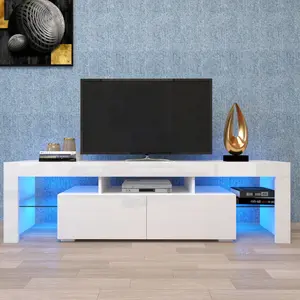 Modern White TV Stand, Colors LED TV Stand w/Remote Control Lights