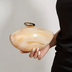 Elegant Marble Print Clutch with Magnetic Closure & Detachable Chain Strap  Stylish Vintage Evening Bag for Women in Beige & Golden Accents Round Victorian Puzzle Purse