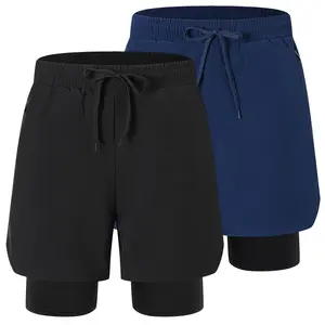2 Pack 2 in 1 Mens Running Shorts Quick Dry Gym Lightweight Sport Athletic Training Shorts with Zipper Pocket Compression Base Liner