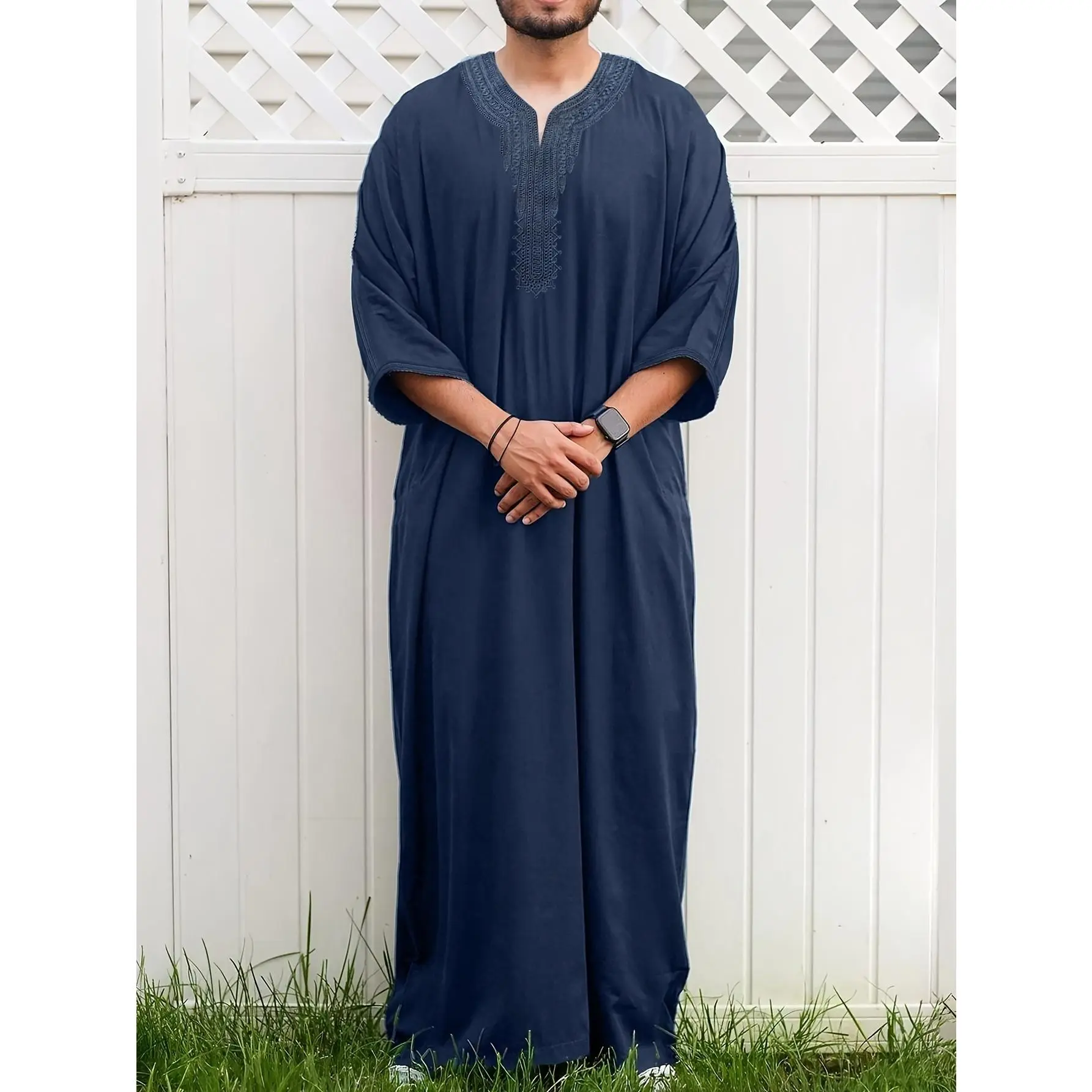 Men's Arabic Islamic Traditional Robe - Moroccan Caftan & Saudi Thobe - Elegant Muslim Dress with & Tunic - Loose Fit Long Robe with Side Pockets - Arabic Wedding, Hajj, Umrah, Everyday Islamic Clothing - Cultural Formal Attire, Islamic Clothing For Men,