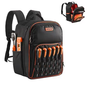Heavy-Duty Tool Backpack, 49-Pocket Oxford Fabric Organizer with Laptop Compartment, Removable Dividers, Reinforced Base & Top Handle Bag, for Electricians' Tool Storage Work Needs
