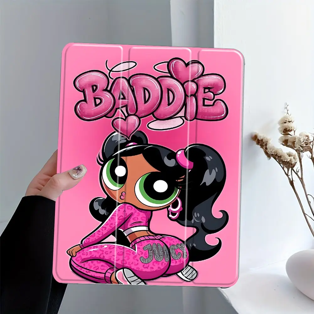 Anime Girl Style iPad Protective Case, Tablet Casing, Ipad Tablet Accessories, Pink Leopard Print Protective Cover Auto Wake/sleep,Anti-Drop Scratch-Resistant,Transparent Acrylic Back,Fits iPad 7.9/8.3/10.2/10.5/10.9/11/12.9 inch