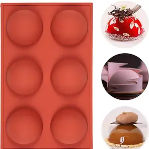 4 Pack 6 Holes Large Hemisphere Dome Silicone Mold, Sweetfamily 6 Cavities,Half Sphere Silicone Tray for Making Hot Chocolate,Cake,Jelly,Pudding,Handmade Soap,Dome Mousse